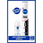 NIVEA Kadın Sprey Deodorant Black&White Invisible Clear200ml ve Mini Roll-on Fresh Natural 25ml,Ter Koruma