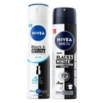 NIVEA Kadın Sprey Deodorant Black&White Invisible Pure 72 Saat Anti-Perspirant Koruma, 150 ml + NIVEA MEN Erkek Sprey Deodorant Black&White Invisible Original 150 ml
