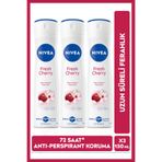 NIVEA Kadın Sprey Deodorant Fresh Cherry 150ml, X3 Adet, 72 Saat Anti-perspirant Koruma, Kiraz Çiçeği Koku