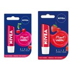 NIVEA Kiraz Dudak Bakım Kremi, Kiraz Kokusu 4,8gr + NIVEA Çilek Dudak Bakım Kremi 4.8 g, Çilek Kokusu