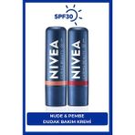 Nivea Kırmızı Renkli Dudak Bakım Kremi ve Nude Renkli Dudak Bakım Kremi, SPF30, Dudak ve Yanaklar İçin