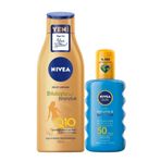 NIVEA Koruma & Bronzluk Sağlayan Güneş Spreyi Spf50+ 200Ml + Sıkılaştırıcı Doğal Bronzluk Sağlayan Vücut Losyonu 200 Ml