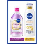 NIVEA Luminous630 Skin Glow Micellar Makyaj Temizleme Suyu 400ml ve Q10 Sıkılaştırıcı Vücut Losyonu 250ml