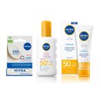 NIVEA Med Repair Dudak Bakım Kremi,SPF 15 (4,8 ml) ve NIVEA Sun SPF 50+ (200 ml) ve NIVEA Sun SPF 50 Hassas Yatıştıran Nemlendirici Güneş Yüz Kremi 50 ml