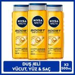 Nivea Men Boost Duş Jeli Erkekler İçin Canlandırıcı Koku 500 ml x3 Set