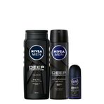 Nivea Men Deep Dimension Clean 500 ml Duş Jeli + Deep Dimension Aktif Karbon 150 ml Sprey Deodorant + Deep Dimension Aktif Karbon 50 ml Roll-on Deodorant