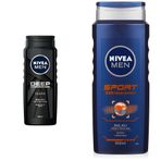 NIVEA Men Deep Dimension Duş Jeli 500 ml, 3'ü 1 Arada Komple Bakım, Vücut, Saç ve Yüz için, Çekici Koku X2 + NIVEA Men Sports Duş Jeli, 500 ml, 3ü 1 Arada Kullanım, Vücut, Yüz ve Saç, 24 Saat Ferahlık