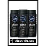 Nivea Men Deep Dimension Duş Jeli 500 ml x 3 Adet, Saç, Yüz ve Vücut İçin