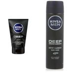 NIVEA Men Deep Dimension Yüz ve Sakal Temizleme Jeli, 100 ml, Aktif Karbon İçeriği ile Cildi Arındırır + NIVEA Men Erkek Sprey Deodorant Deep Dimension 48 Saat Anti-perspirant, 150 ml X2