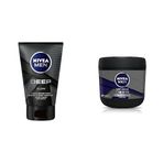NIVEA Men Deep Dimension Yüz ve Sakal Temizleme Jeli, 100 ml, Aktif Karbon İçeriği ile Cildi Arındırır ve NIVEA Men Erkek El ve Vücut Bakım Kremi Deep Impact 400ml, Nemlendirici