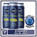 Nivea Men Energy 3x500 ml Duş Jeli Vücut Yüz Ve Saç Şampuanı + Banyo Lifi