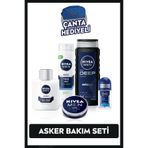 NIVEA MEN Erkek Asker Bakım Seti,Duş Jeli, Tıraş Jeli, Balsam, Deodorant 25ml, Nemlendirici,Çanta Hediye