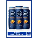 Nıvea Men Erkek Canlandırıcı Banyo Ve Duş Jeli Sports 500Ml, Vücut Yüz Saç, Yenileyici Mineral, X3 Adet