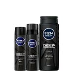 NIVEA MEN Erkek Deep Dimension Bakım Seti, Sprey Deodorant 150 ml,Tıraş Jeli 200 ml ve Duş Jeli 500 ml, Uzun Süren Ferahlık