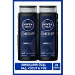NIVEA MEN Erkek Deep Dimension Banyo ve Duş Jeli 500ml, 3ü 1 Arada Komple Bakım, Vücut Saç Yüz, X2 Adet