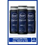 NIVEA MEN Erkek Deep Dimension Banyo ve Duş Jeli 500ml, 3'ü1 Arada Komple Bakım, Vücut Saç Yüz