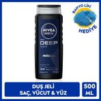Nıvea Men Erkek Deep Dimension Banyo ve Duş Jeli 500ML, 3'ü1 Arada Vücut Bakım, Vücut Saç ve Yüz, Banyo Lifi Hediyeli, Avantajlı Paket - 500 ml