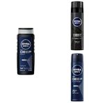 NIVEA MEN Erkek Deep Dimension Duş Jeli 500 ml + Tıraş Jeli Deep Dimension 200ml + Sprey Deodorant Deep Dimension Darkwood 150ml
