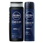 NIVEA MEN Erkek Deep Dimension Duş Jeli 500 ml,Derinlemesine Temizlik,Bakımlı Cilt,Vücut,Yüz ve Saç İçin,Ferah Koku,Aktif Karbon + NIVEA MEN Erkek Sprey Deodorant Deep Dimension Darkwood 150ml