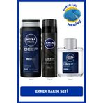 NIVEA MEN Erkek Deep Dimension Duş Jeli 500ml, Tıraş Jeli 200ml ve Tıraş Sonrası Losyon 100ml, Lif Hediye