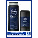 NIVEA MEN Erkek Duş Jeli Deep Clean 500ml ve Stick Deodorant Deep Darkwood 50ml, Bakım Seti