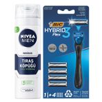 NIVEA MEN Erkek Hassas Tıraş Köpüğü 200 ml + BIC Hybrid 3 Flex Erkek Tıraş Bıçağı 1 Sap ve 4 Yedek Başlık (3 Bıçak)