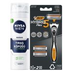 NIVEA MEN Erkek Hassas Tıraş Köpüğü 200 ml + BIC Hybrid 5 Flex Erkek Tıraş Bıçağı 1 Sap ve 2 Yedek Başlık (5 Bıçak)