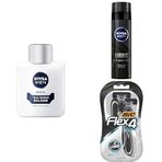 NIVEA MEN Erkek Hassas Tıraş Sonrası Balsam 100 ml, E Vitamini, Pro Vitamin, Alkolsüz, Hassas Ciltlere Özel + Tıraş Jeli Deep Dimension 200ml + BIC Flex 4 Erkek Tıraş Bıçağı 3'lü Blister (4 Bıçak)