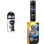 NIVEA MEN Erkek Roll On Deodorant Black & White Invisible Original 50 ml + Tıraş Jeli Deep Dimension 200ml + BIC Flex 3 Erkek Tıraş Bıçağı 6'lı Blister (3 Bıçak)
