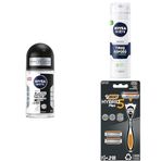 NIVEA MEN Erkek Roll On Deodorant Black & White Invisible Original 50 ml + Tıraş Köpüğü 200 ml + BIC Hybrid 5 Flex Erkek Tıraş Bıçağı 1 Sap ve 2 Yedek Başlık (5 Bıçak)
