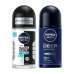 NIVEA Men Erkek Roll On Deodorant Black&White Invisible Fresh 48 Saat Anti-Perspirant Koruma, 50 ml ve NIVEA Men Erkek Roll On Deodorant Deep Dimension 72 Saat Anti-Perspirant Koruma (50 ml)
