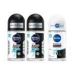 NIVEA Men Erkek Roll On Deodorant Black&White Invisible Fresh 48 Saat Anti-Perspirant Koruma, 50 ml X2 + NIVEA Kadın Roll On Deodorant Black & White Invisible Pure 48 Saat Koruma (50 ml)