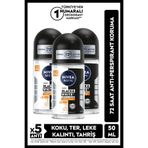 NIVEA MEN Erkek Roll-on Deodorant Black&White Invisible Güçlü Etki 50ml, 72 Saat Ter Koruması, X3 Adet