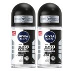 NIVEA MEN Erkek Roll on Deodorant Black&White Invisible Original 50 ml,Ter ve Ter Kokusuna Karşı 72 Saat Anti-perspirant Koruma,x2 Adet