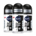 NIVEA MEN Erkek Roll-on Deodorant Black&White Invisible Original 50ml, 72 Saat Anti-perspirant, X3 AdetSet P09753