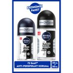 NIVEA MEN Erkek Roll-on Deodorant Black&White Invisible Original 50ml ve Mini Roll-on 25ml, Leke Karşıtı