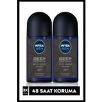Nıvea Men Erkek Roll-On Deodorant Deep Dimension Aktif Karbon 50Ml, 72 Saat Anti-Perspirant Koruma,X2 Adet