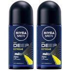 NIVEA MEN Erkek Roll-on Deodorant Deep Extreme 50ml, 72 Saat Anti-perspirant Ter Koruma, Yeni Enerji (2 paketi)