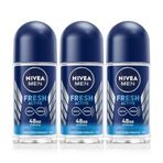 NIVEA MEN Erkek Roll-on Deodorant Fresh Active 50ml, 48 Saat Koruma, X3 Adet P10103