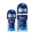NIVEA MEN Erkek Roll-on Deodorant Fresh Active 50ml ve Mini Roll-on 25ml, 72 Saat Anti-perspirant Koruma