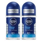 NIVEA MEN Erkek Roll On Deodorant Fresh Active 50ml,Terlemeye Karşı 72 Saat Deodorant Koruması,X2 Adet, Avantajlı Paket