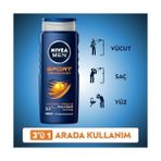 NIVEA MEN Erkek Sports Duş Jeli, 500 ml, 3ü 1 Arada Kullanım, Vücut, Yüz ve Saç, 24 Saat Ferahlık, Enerji Veren Koku