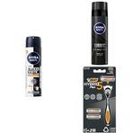 NIVEA Men Erkek Sprey Deodorant Black & White Invisible 72 Saat Anti-perspirant Koruma 150ml + Tıraş Jeli Deep Dimension 200ml + BIC Hybrid 5 Flex Erkek Tıraş Bıçağı 1 Sap ve 2 Yedek Başlık (5 Bıçak)