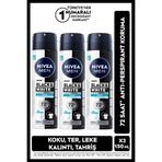 NIVEA MEN Erkek Sprey Deodorant Black&White Invisible Fresh 150ml, Alkolsüz, X3 Adet