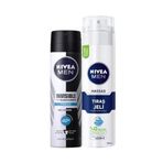 NIVEA Men Erkek Sprey Deodorant Black&White Invisible Fresh 48 Saat Anti-perspirant Koruma 150ml ve NIVEA Men Hassas Tıraş Jeli 200ml