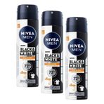 NIVEA MEN Erkek Sprey Deodorant Black&White Invisible Güçlü Etki 150 ml, 72Saat Anti Perspirant Koruma,Kıyafetlerde Leke Karşıtı (3 paketi)