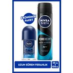 NIVEA MEN Erkek Sprey Deodorant Deep Aktif Karbon 150ml ve Fresh Active Mini Roll-on 25ml, Anti-perspirant