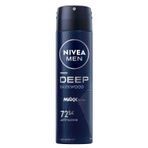NIVEA MEN Erkek Sprey Deodorant Deep Darkwood 150ml, 72 Saat Anti-Perspirant Ter ve Ter Kokusuna Karşı Koruma, Maskülen Koku,Aktif Karbon