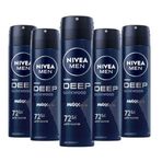 NIVEA MEN Erkek Sprey Deodorant Deep Dimension 150 ml, 72 Saat Anti-perspirant Koruma,Avantajlı Paket,x5 Adet