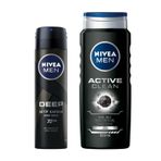 NIVEA Men Erkek Sprey Deodorant Deep Dimension 48 Saat Anti-perspirant Koruma, 150 ml, Erkeksi Koku + NIVEA Men Active Clean Duş Jeli, 500 ml, 3'ü 1 Arada Komple Bakım, Vücut, Saç ve Yüz için X2